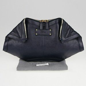 ALEXANDER MCQUEEN Navy Blue Leather De Manta Clutch Bag